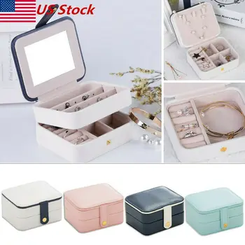 

Stud Earrings Rings Jewelry Box Portable PU Leather Storage Organizer Zipper Women Useful Makeup Display Travel Case Gift