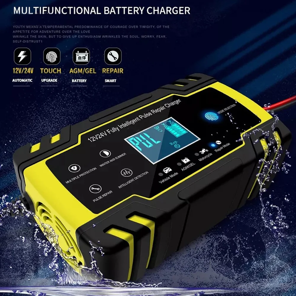Автомобильное зарядное устройство 3-Stage 12V 24V Умный интеллектуальный ЖК-дисплей мотоцикл грузовик автоматическое зарядное устройство для автомобильного аккумулятора