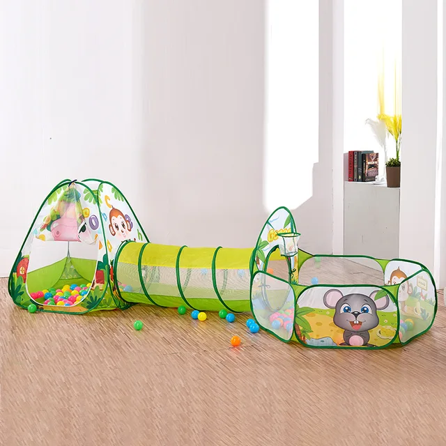 3 In 1 Foldable Kids Tent Portable Baby Playpen Ball Pool Pit Child Tipi Tents Crawling Tunnel Indoor Playhouse Pop Up Teepee 1