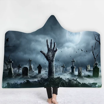 

3D Digital Printing Halloween Hooded Blanket Sherpa Fleece Wearable plush Throw Blanket on Bed Sofa Thick warm B1020