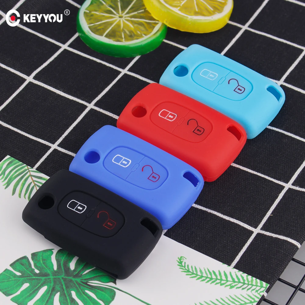 Силиконовый чехол KEYYOU для ключей с 2 кнопками защитный Peugeot 107 207 307 307S 308 407 607 Citroen C2