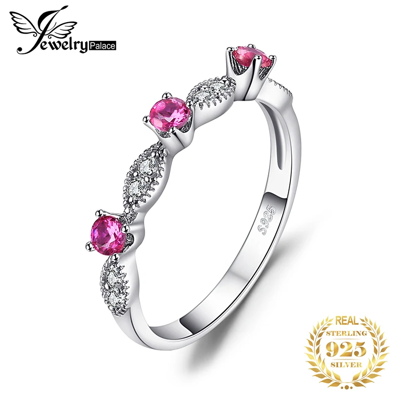 Jewelrypalace 3 Камень Круглый 0.45ct СОЗДАН RUBY Обручение Свадебные Кольца для Для женщин 925 серебро Мода г. Красивые ювелирные изделия