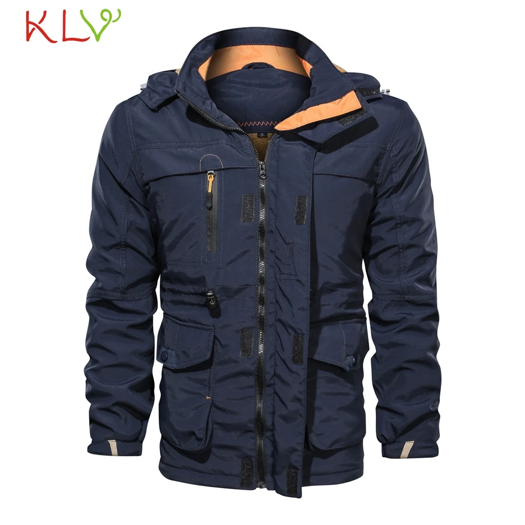

Men Jacket Winter Military Hooded Army Stand Collar Plain Jackets Casual Cotton Autumn Coat Windbreaker Cargo Jaqueta Black 19Ag