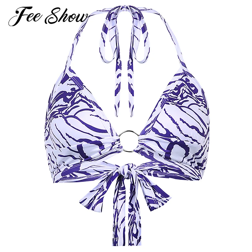 Summer Sexy Bikini Bra Top Women Swimming Beachwear V Neck Halter Tie