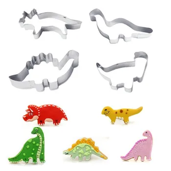 

4 Pcs/Set Dinosaur Shape Silicone Mold Stainless steel DIY Mold Baking Mould Kitchen силиконовые формы cake decorating tools 3