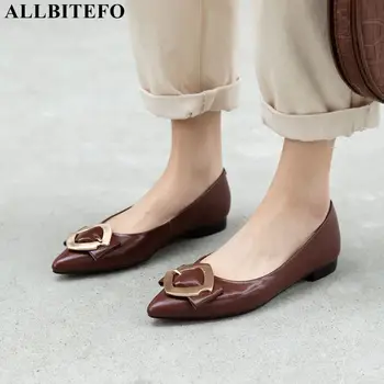 

ALLBITEFO natural genuine leather high heel shoes Metal decoration spring fashion work office shoes women heels kitten heels