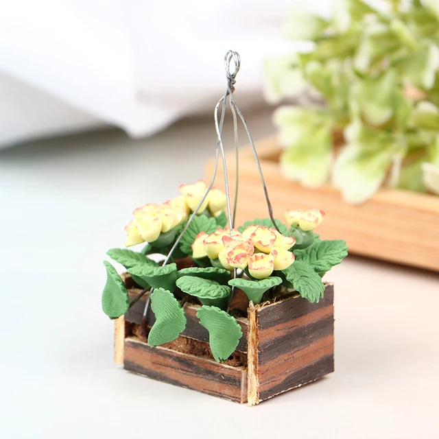Mini Green Plant For Doll Houses Garden Decoration Accessories 1:12 Dollhouse Simulation Hanging Potted Plants Furniture Model 4