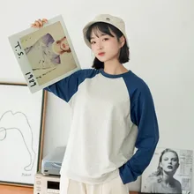 Best Price Autumn New Woman Tshirts Full Japanese Style Color Matching Cotton Soft Comfortable Loose Base Harajuku Tops Graphic Plus Size