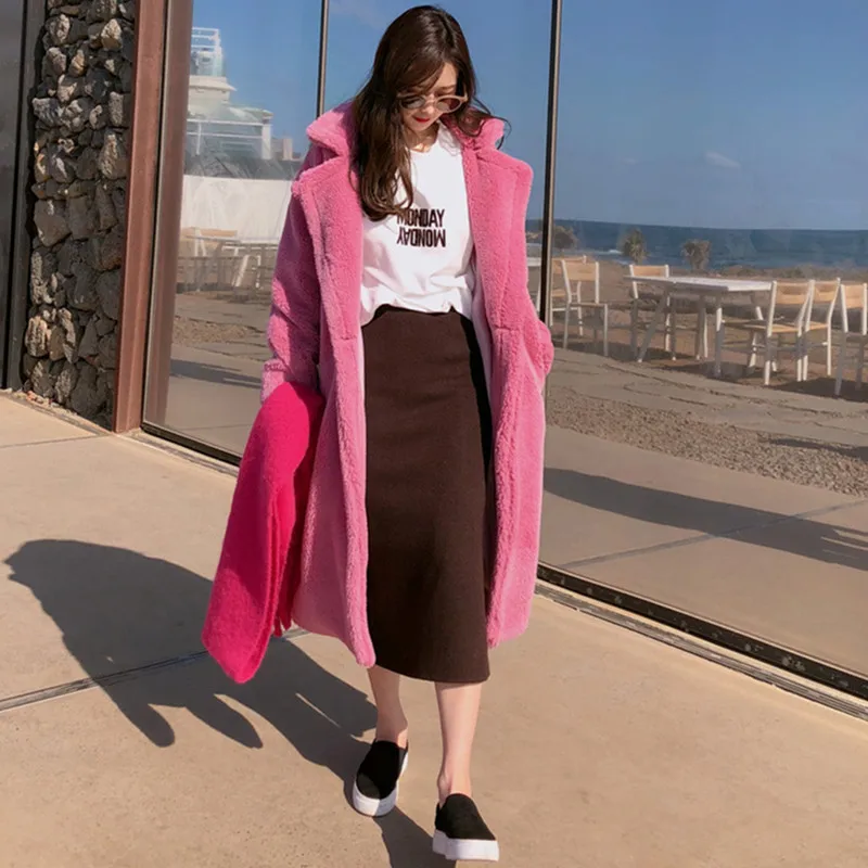 

Wool Sheep Fur Coat 2019 Women Winter And Autumn Loose Casual Warm Long Wide-waisted Single Button Women Fur Coats