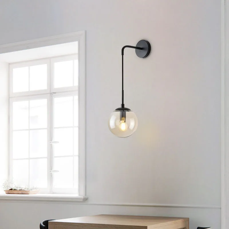 Modern Glass Ball Wall Light Hanging Gold Black Glass Ball Wall Lamp E27 E26 Edison Bedside Wall Sconce Bedroom Antique Wall Light (3)