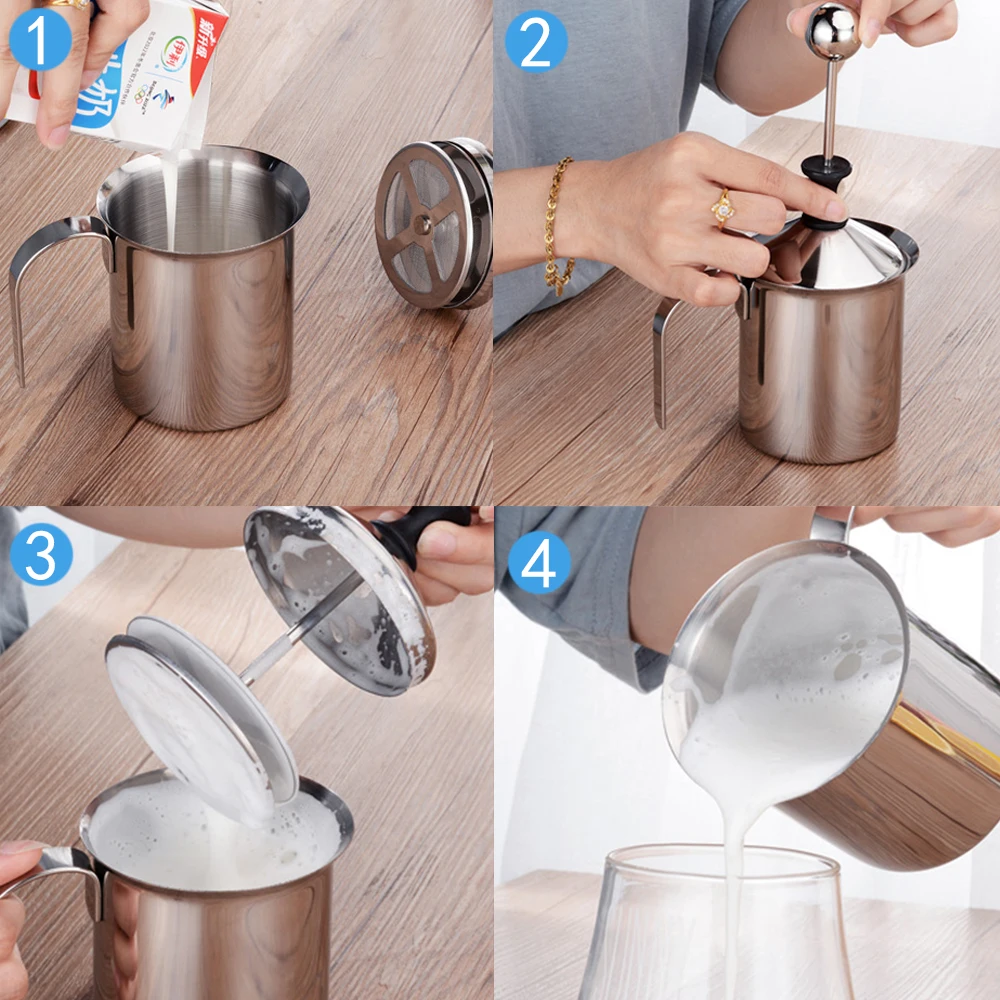 GIANXI Manual Milk Frother Stainless Steel Hand Pump Creamer Double Mesh  Coffee Milk Foam Frothing Pitcher Kitchen Tools