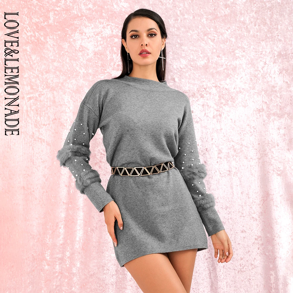 

LOVE&LEMONADE Gary Round Neck Pullover Feather Beaded Trim Loose One Size Long Sweater LM90086 Autumn/Winter
