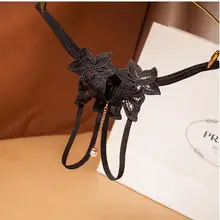 Роза, вышивка Цветочная из пряжи и тюля с открытой промежностью сексуальные трусики для Для женщин с жемчужной подвеской капелькой из стринги и G стринги нижнее бельё для девочек