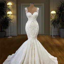 Retro Lace Mermaid Wedding Dresses 2024 Spring Summer Sleeveless Wedding Vestidos Custom Made Zipper Back Bridal Gowns