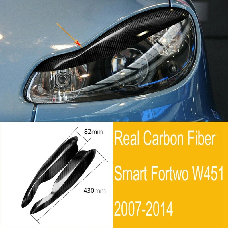Car Carbon Fiber Headlight Eyebrow Eyelid Sticker Trim for Mercedes-Benz Smart Fortwo W451 2007-2014
