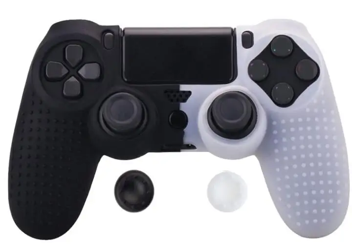 Цветной Противоскользящий силиконовый резиновый чехол для PS4 Dualshock 4 Pro тонкий контроллер с бесплатным силиконовый захват большого пальца - Цвет: C