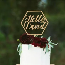 Акриловая деревянная пользовательское имя верхушка для торта Привет Дети Первые украшения для торта на день рождения Персонализированная с именем ребенка торт Топпер
