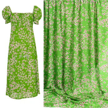 

100X145cm Fashion Green Small Floral Soft Cady Linen Fabric For Woman Summer Dress Blouse Tissu Tela Хлопок материал DIY