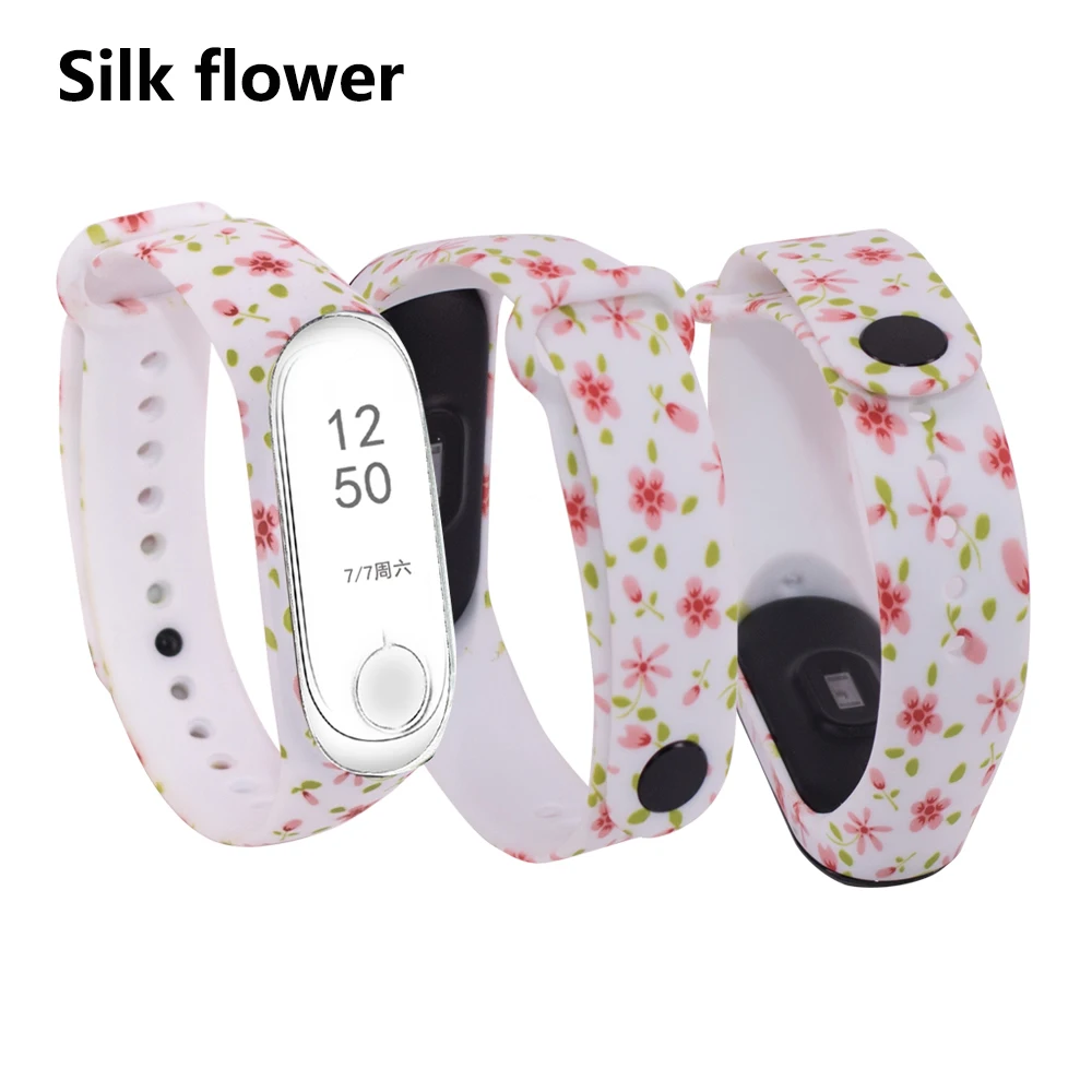 Silk Flower Браслет mi band 4 для xiaomi mi Band 4 ремешок силиконовый ремешок с разноцветными цветами аксессуары для xiaomi mi band 4 ремешок - Цвет: Silk Flower