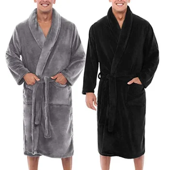 

Mens Winter Warm Plush Lengthened Shawl Bathrobe Home Shower Clothes Long Robe Coat BMF88