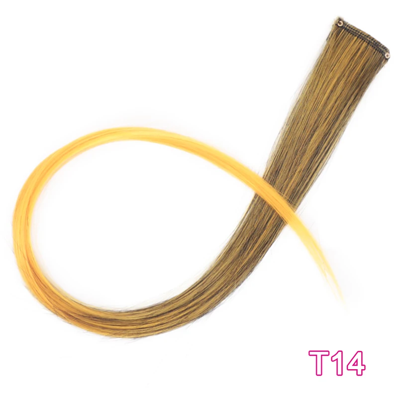 T14 AISI BEAUTY синтетический длинный одинарный зажим в одной части для наращивания волос 50 см розовый Радужный цвет прямые пряди для женщин девушек - Цвет: T14