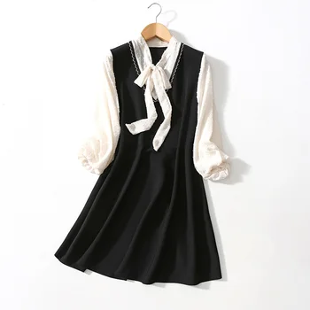 

Women Dress Spring and Summer New Dress Chiffon Stitching Knitted Dress Women