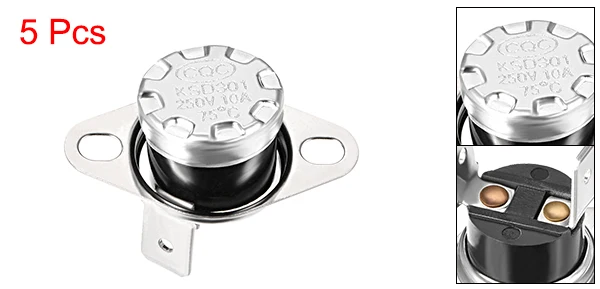 Uxcell 5 шт. терморегулятор KSD301 40 °C-100 °C 10A нормально открытый правый угол защиты приборов - Цвет: 75 Celsius degree