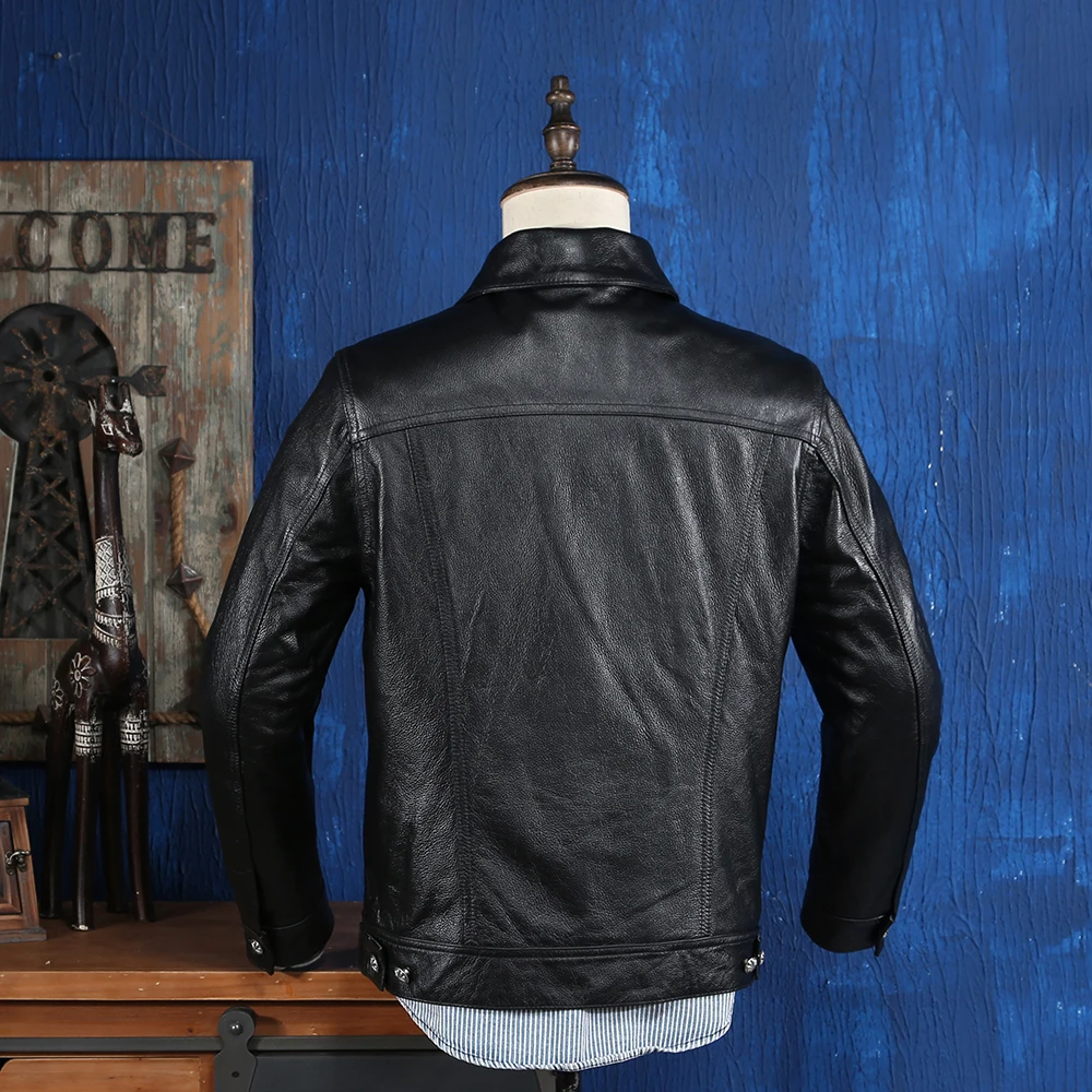 Men's Genuine Top Layer Cowhide Blue Leather Jacket Slim Short Fashion Motorcycle Leather Jacket Large Size Coat Autumn/winter real sheepskin coat