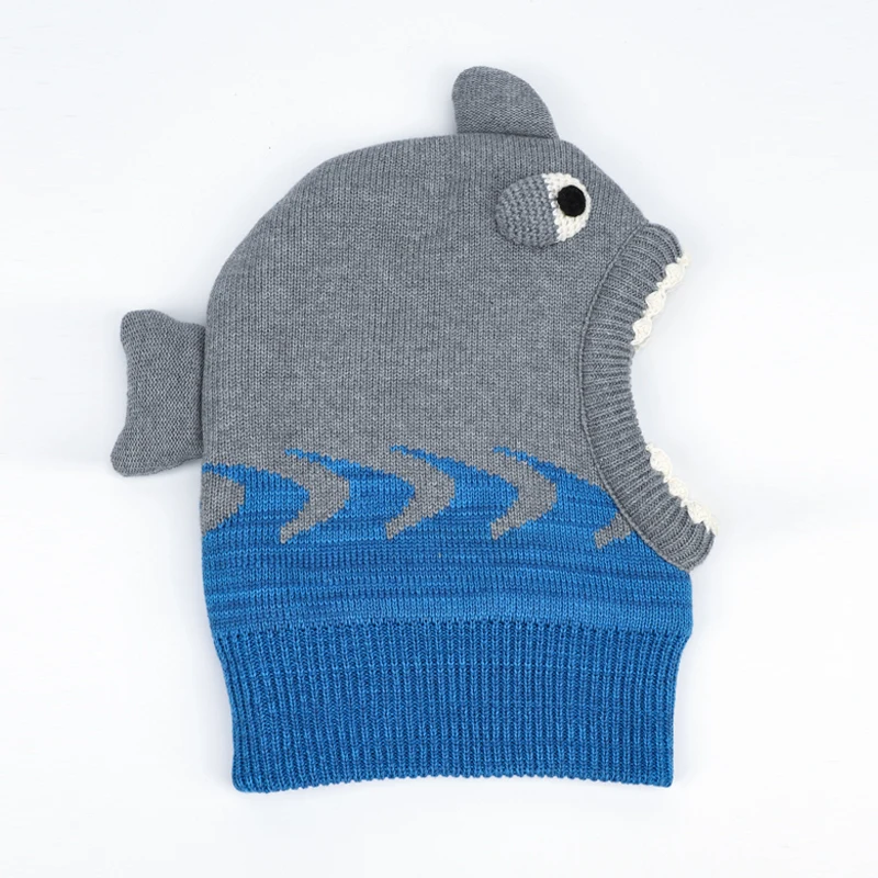 Winter Hat Helmet Boy Knit Beanie Fleece Lining Kid Warm Shark Animal Cap Skiing Outdoor Accessory Baby Headwear