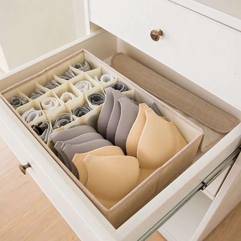 2 в 1 бюстгальтер нижнее белье уникальные коробки с крышкой сетки для хранения одежды коробки для хранения шкаф органайзеры моющиеся складные для гардероба - Цвет: KL16grids