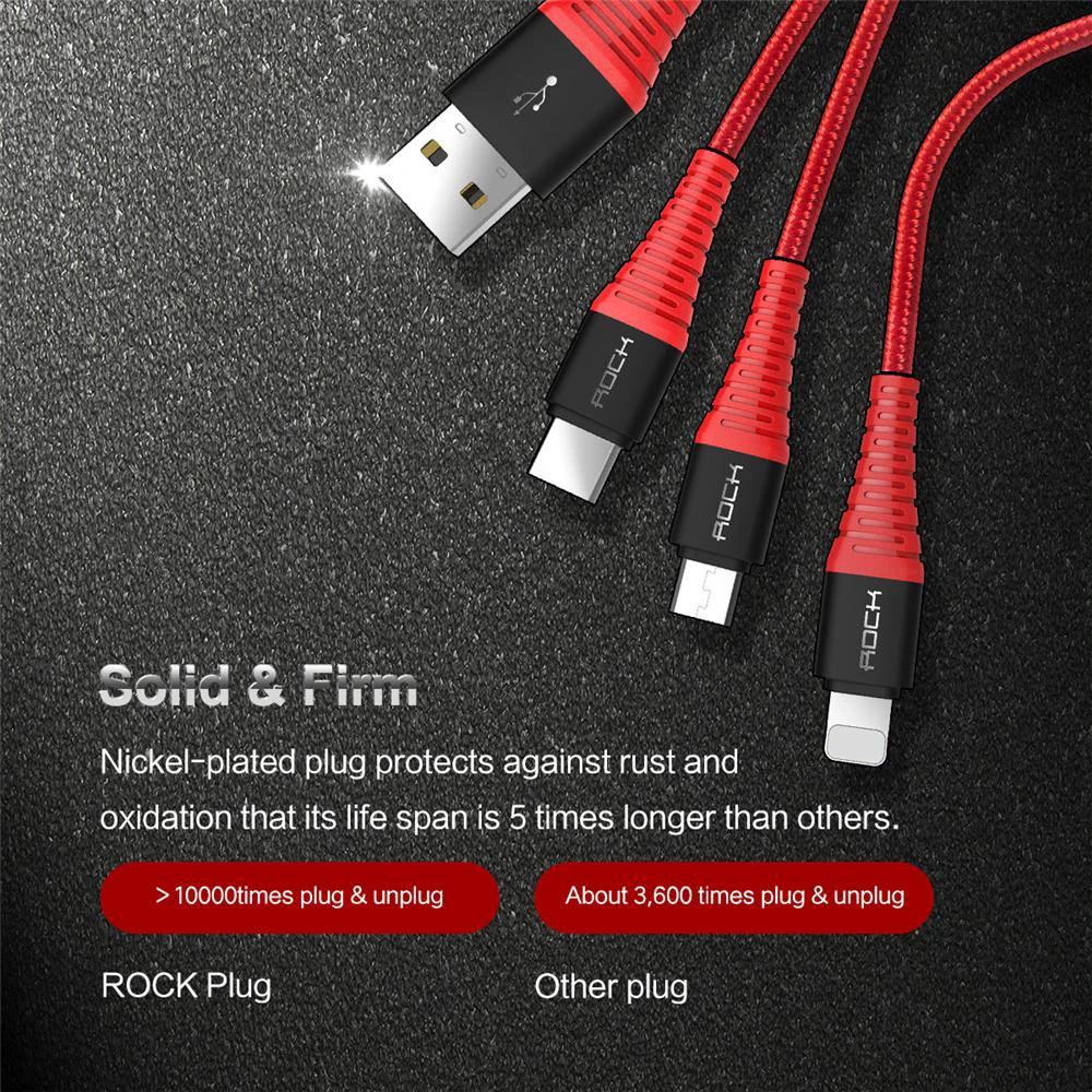 Rock 3 в 1 мульти usb кабель для зарядки для iPhone 8 samsung huawei xiaomi зарядный кабель для apple светильник с разъемом микро usb type c кабель