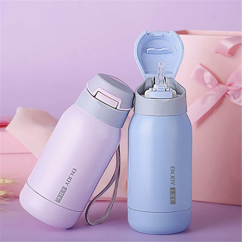 Gourde Isotherme Enfant 413 Ml Avec Paille Et Poignée - Acier Inoxydable