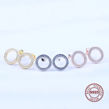 

Original 925 Sterling Silver Earring Sparkling Circular Forever Crystal Stud Earrings For Women Wedding Gift Fashion Jewelry