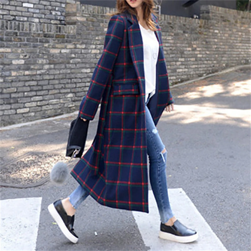 Plaid wool coat Шерстяное зимнее пальто для женщин, модное винтажное клетчатое тонкое пальто с длинными рукавами, Женская Офисная теплая верхняя одежда, зимняя куртка для женщин - Цвет: Plaid wool coat