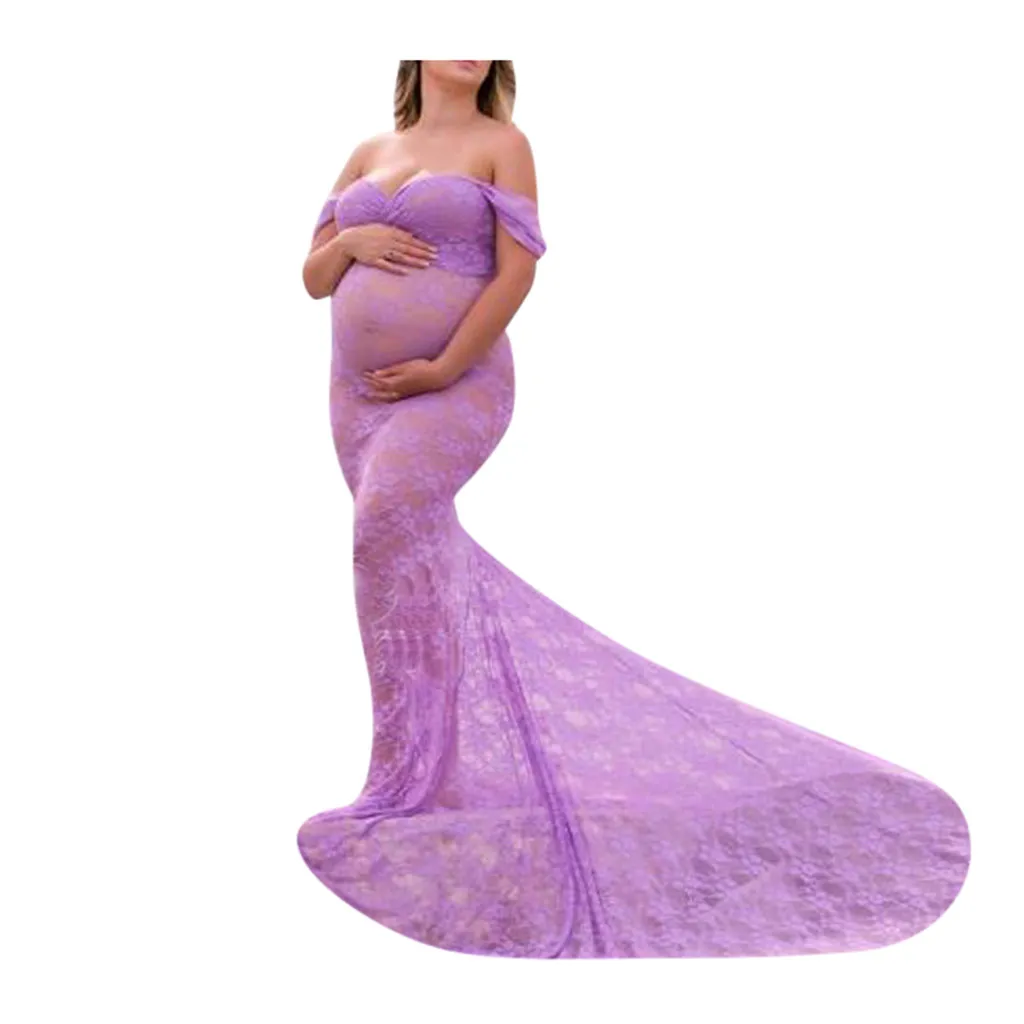 Purple Сексуальные Платья для беременных, для фотосессии, Кружевное платье макси для беременных, Одежда для беременных, платье для беременных, реквизит для фотосессии - Цвет: Purple