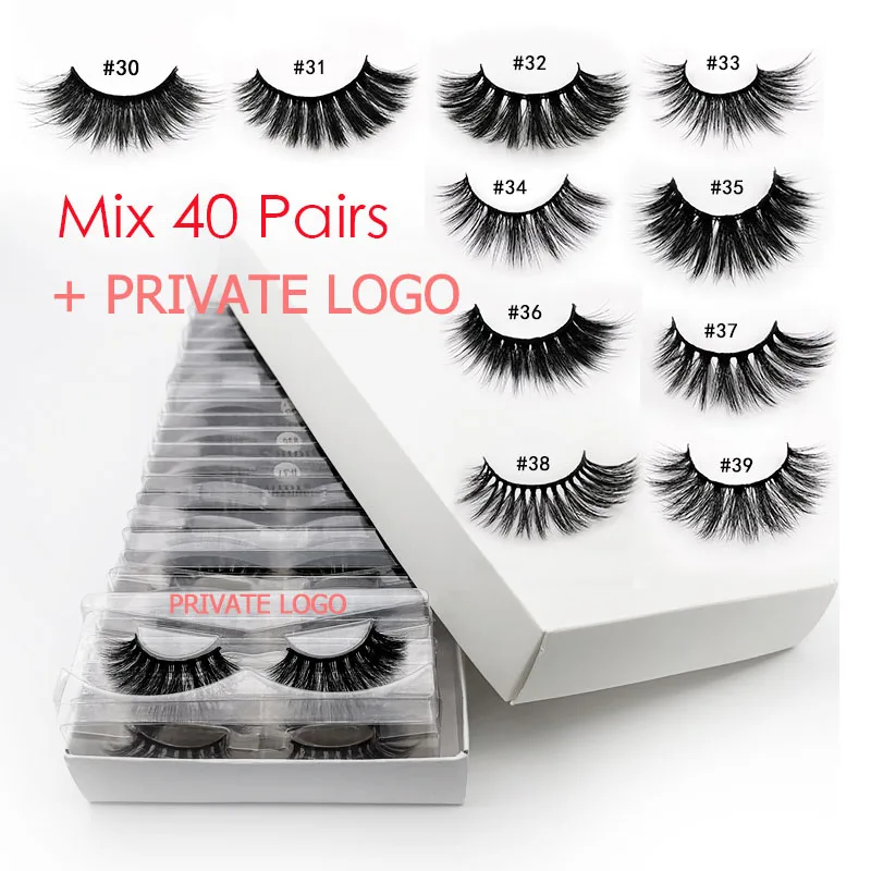 40pcs Wholesale Eyelashes 3d Mink Lashes Natural Mink Eyelashes Wholesale False Eyelashes False Lashes Mink cilios - Цвет: Mix 40pairsWITH LOGO