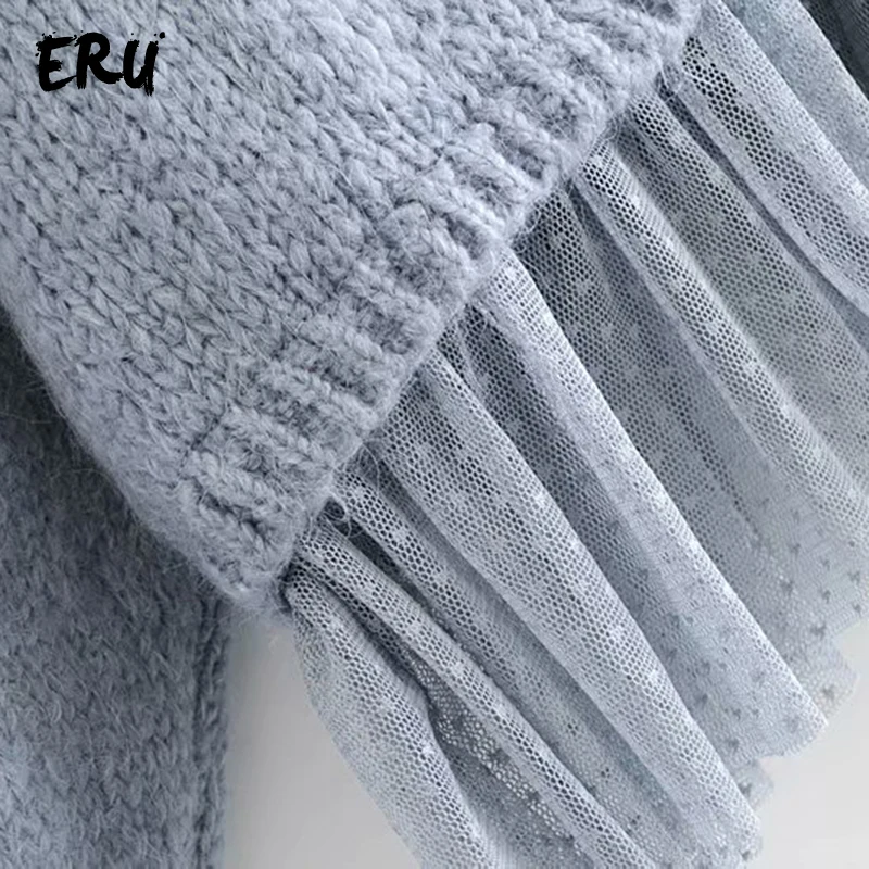 ERU blue Повседневная зимняя женская толстовка с капюшоном и длинным рукавом, большие размеры, толстовки, вязаные теплые женские свитшоты