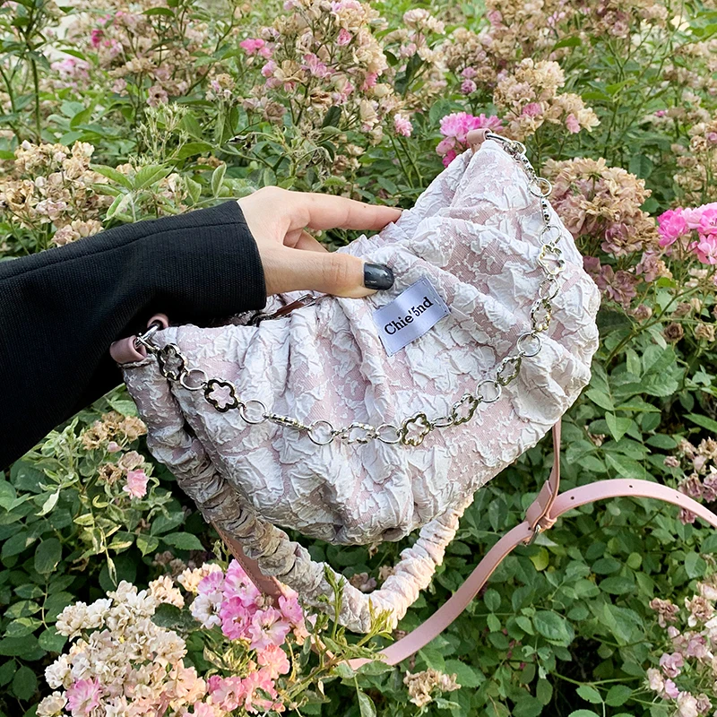 

Sweet Small Pleated Fabric Women Handbag and Purses Summer Chain Shoulder Crossbody Bag 2021 Fashion Designer Luxury
