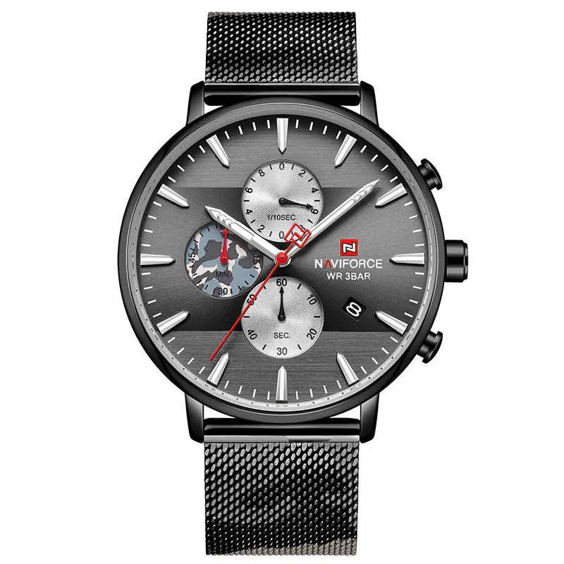 Люксовый бренд NAVIFORCE мужские модные кварцевые часы хронограф из нержавеющей стали наручные часы мужские водонепроницаемые аналоговые Мужские часы - Цвет: Black
