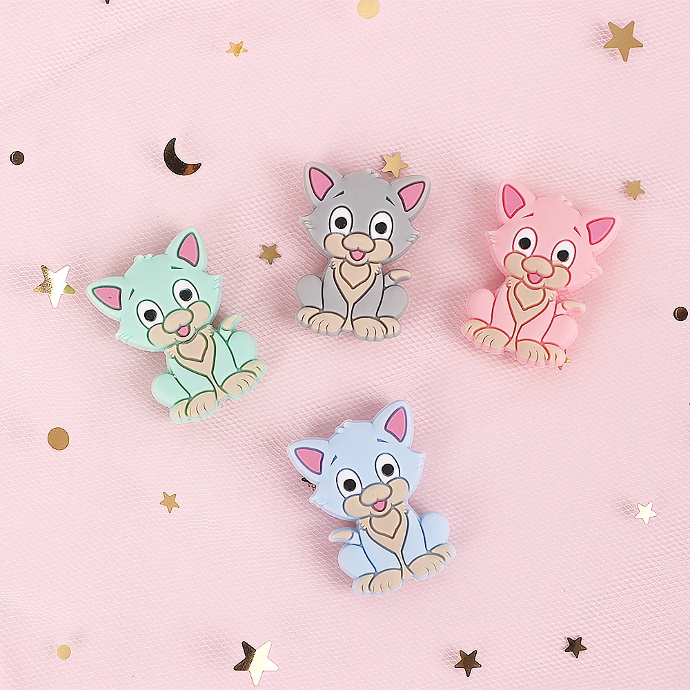 

10pc Mini Cat Silicone Beads For DIY Pacifier Pendant Rodents BPA Free Cat Teethers