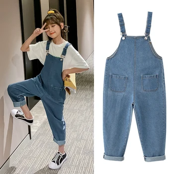 

JXYSY girl's denim trousers children's jeans ripped jeans rompers fashion loose student pants autumn new style 4-9 years old