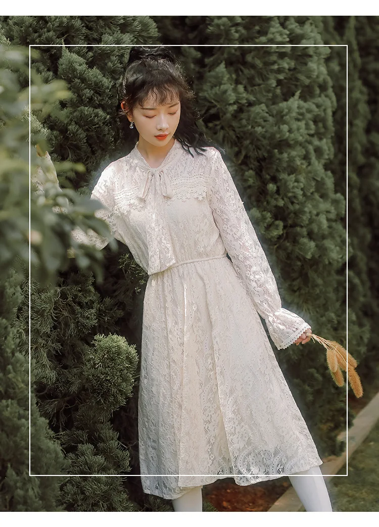 Новая модная женская одежда осеннее и зимнее кружевное платье женское платье с длинным рукавом платье