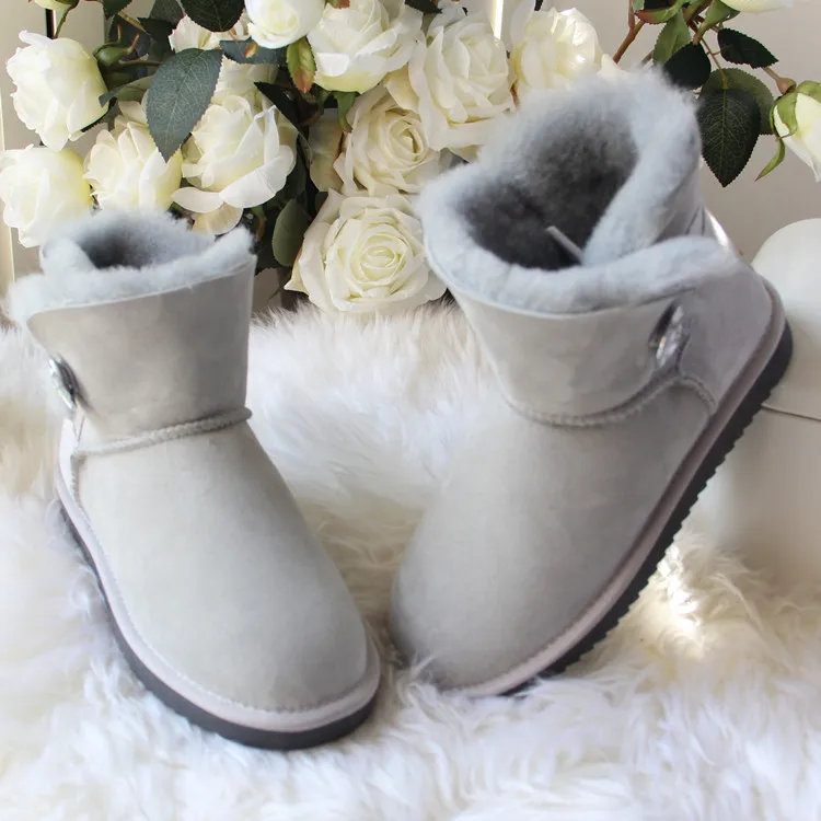 Австралийские женские зимние ботинки; ботильоны из натуральной овечьей кожи; теплые шерстяные зимние ботинки; женские ботинки с натуральным мехом - Цвет: Light Grey as pic