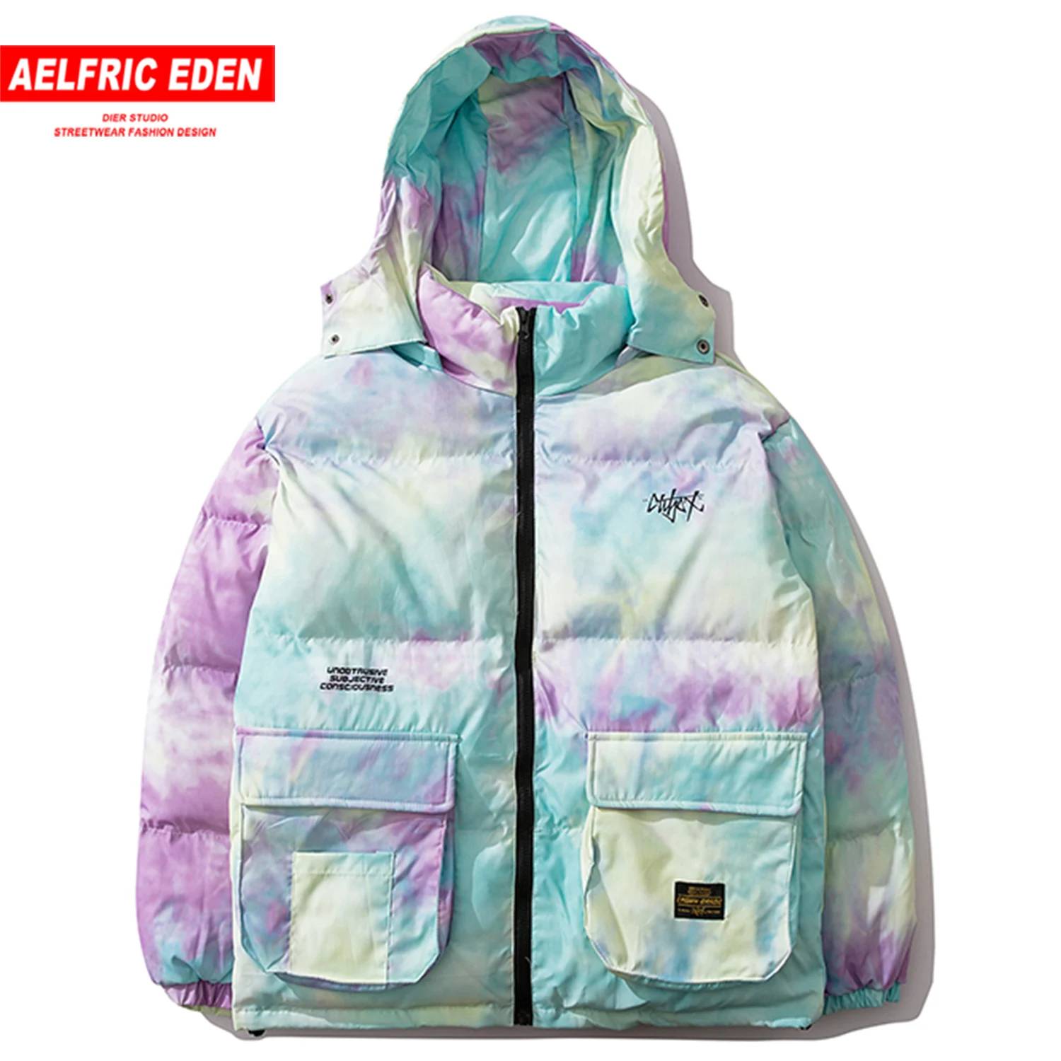 

Aelfric Eden Tie Dyeing Men Thick Parkas Fashion Casual Warm Jacket Coats 2019 Harajuku Hip Hop Cotton Male Overcoats Streetwear