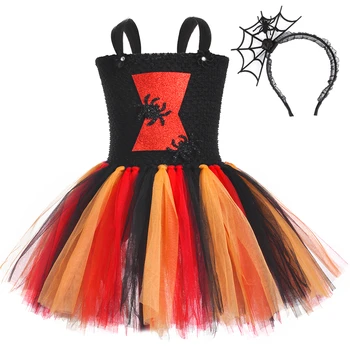 

Girls Halloween Cosplay Poisonous Widow Spider Costume Kids Tutu Dresses for Girls Carnival Masquerade Party Witch Dress Up 1-14