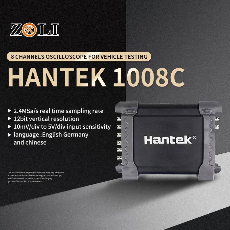 7//8//10 USB Hantek 1008C 8 Channel Virtual Automotive USB Oscilloscope DAQ Signal Generator Software Support Win XP 3 Languages Oscilloscope