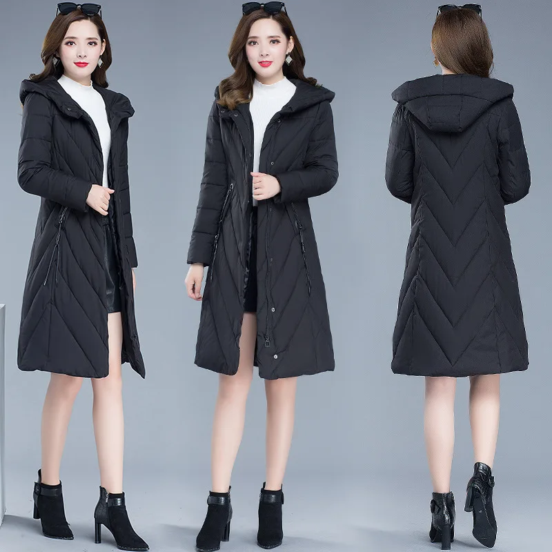 

2019 New Style Korean-style Fashion Hooded down Feather Cotton-padded Jacket Coat Women's Mid-length Thick Winter Cotton Dress