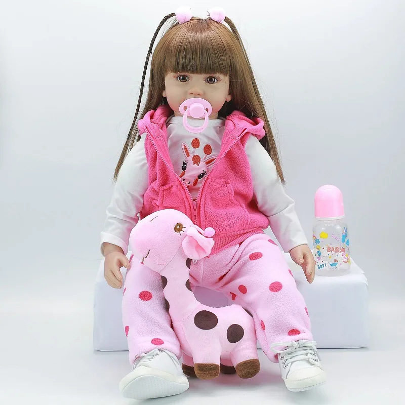 

KEIUMI 60cm Silicone Reborn Baby Doll With Giraffe Simulation Adorable Lifelike Princess Long Hair Doll Girl Toy