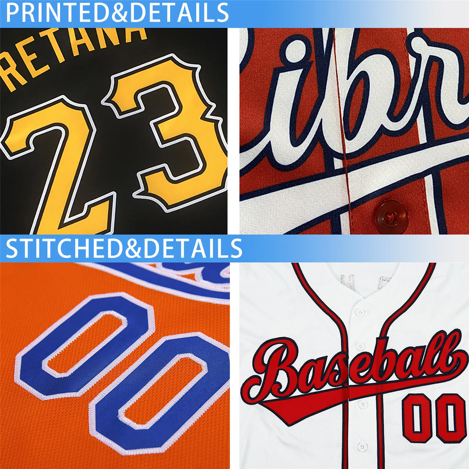 Custom Baseball Jersey Design Printed Team Name Number Red Blue Baseball Shirt Hip Hop Street Style Softball Uniform Men/Youth