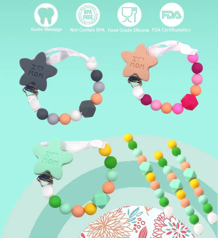 Детская, жевательная резинка, силиконовая игрушка, я люблю маму, звезда, соска, цепь, клипса, цепь для ребенка, Успокаивающая и Предотвращающая цепь PN017